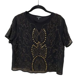 Verty Crop Top Shirt Short Sleeve Women’s Size Medium Beaded Black